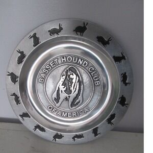 Vintage‎ PEWTAREX Pewter Metal Round Basset Hound Dog Award Trophy Rabbit Race
